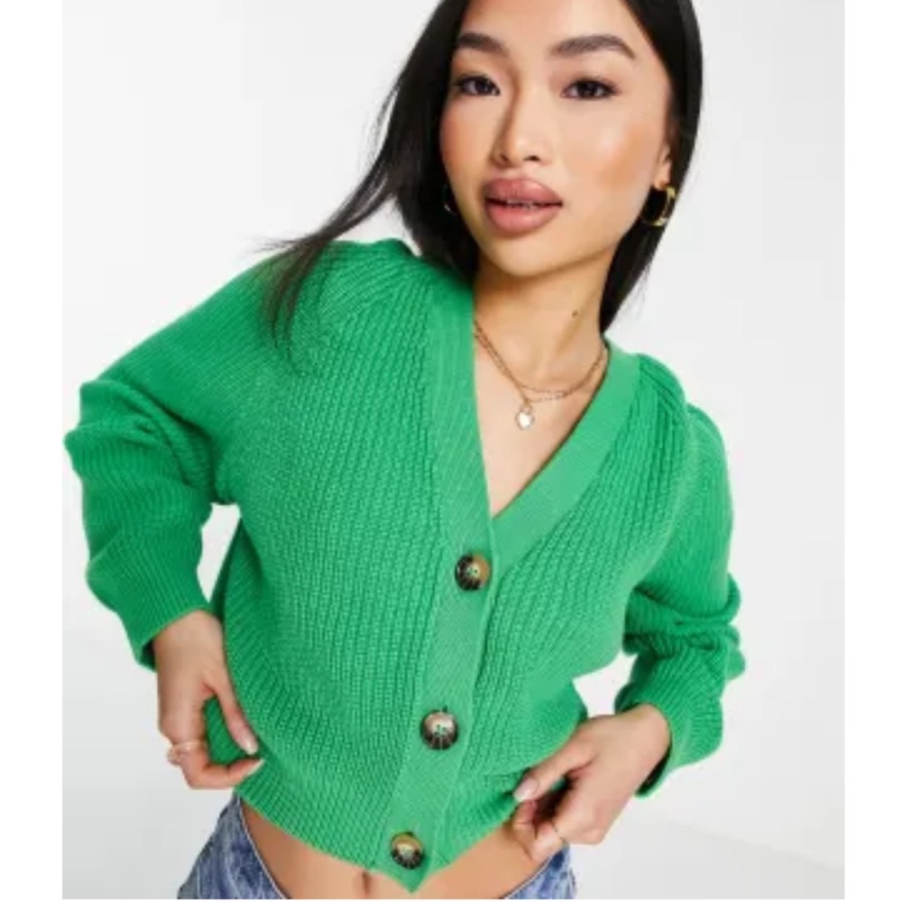 Monki Organic Cotton Cardigan in bright green size medium GUC